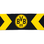 Sciarpa del BVB nei colori nero e giallo con motivo a chevron, logo del BVB e la scritta “1909”, articolo per tifosi del Borussia Dortmund.