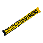 Bufanda negra del BVB con el nombre «Borussia Dortmund» en amarillo, ideal para los aficionados.