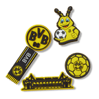 五件装多特蒙德（BVB）Crocs Jibbitz套装，包含多特蒙德队徽、SIGNAL IDUNA PARK、足球图案以及吉祥物EMMA等标志性图案，是球迷的理想之选。
