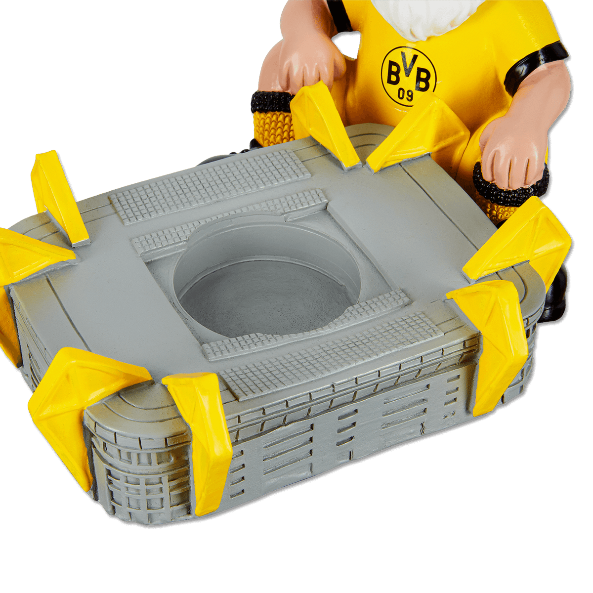 BVB-Gartenzwerg mit Teelichthalter im schwarzgelben SIGNAL IDUNA PARK-Design, perfektes Zubehör für Borussia Dortmund Fans.