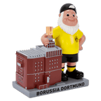 Der BVB Gartenzwerg mit gelbem Trikot und BVB-Logo, hält den beleuchteten U-Turm. Perfekt als schwarzgelbe Dekoration oder Geschenkidee für Fans.
