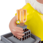 Dekorativer BVB-Gartenzwerg in gelbem Trikot mit beleuchtetem U-Turm-Modell in der Hand, ideal als schwarzgelbes Fanartikel.
