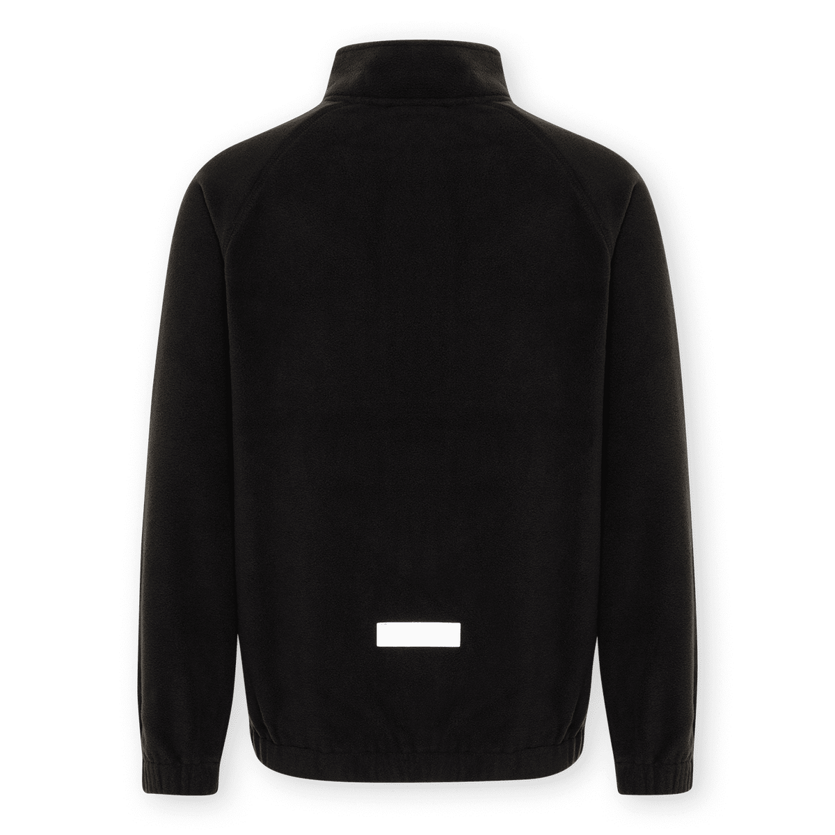 Rückansicht einer schwarzen BVB-Fleecejacke für Kinder mit schlichtem Design und hohem Kragen, ideal für kalte Tage.