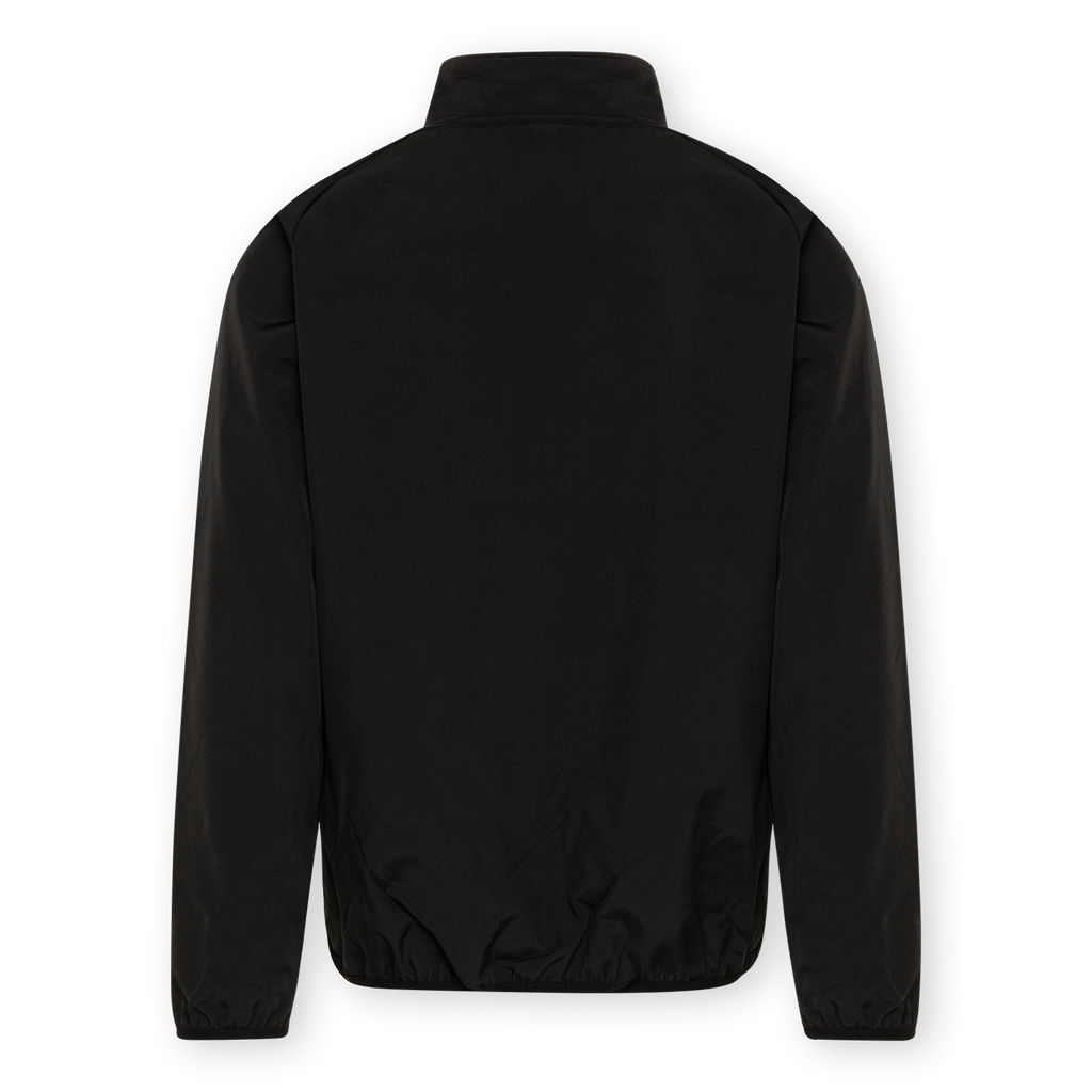 Vue de dos d'une veste softshell noire du BVB pour les supporters, au design sobre et élégant.