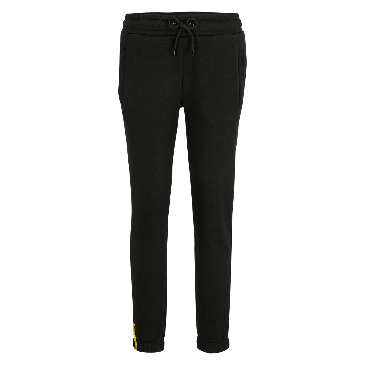 Schwarze Jogginghose für Frauen aus der BVB-Kollektion mit gelbem BVB-Logo und der Aufschrift 'Est. 1909' am Bein.