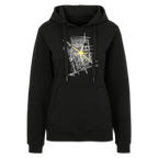 Schwarzer BVB Hoodie für Damen und Herren mit Kapuze, gelbem und weißem Stadtkarte-Design auf der Vorderseite, ein stylischer Borussia Dortmund Fanartikel.
