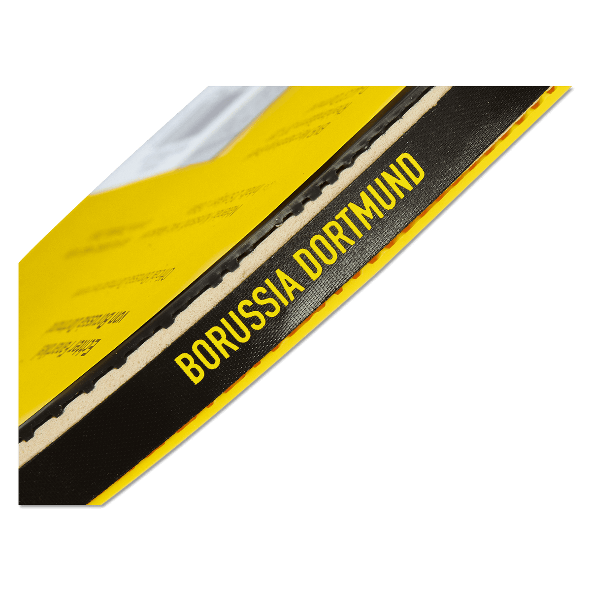 BVB table tennis paddles in the club's black-and-yellow colors with "Borussia Dortmund" lettering, ideal for fans and table tennis players.