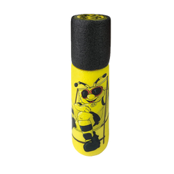 Lanzador de espuma del BVB en negro y amarillo con una ilustración de una abeja y el escudo del BVB, el complemento perfecto para los aficionados del Borussia Dortmund.