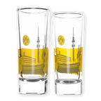 Set di bicchierini composto da due bicchieri con un motivo giallo raffigurante lo skyline di Dortmund e il logo del BVB, ideale per i tifosi del BVB.