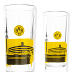 Set di bicchierini del BVB con il Signal Iduna Park e lo skyline nei colori nero e giallo, ideale per i tifosi.