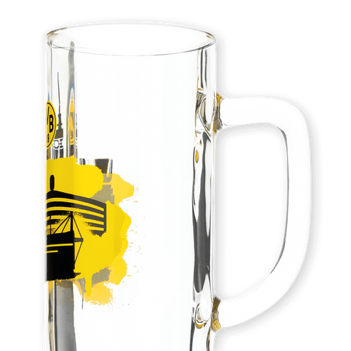 Verre à bière du BVB orné d'un motif représentant la ligne d'horizon et de détails aux couleurs noir et jaune, idéal pour les supporters du Borussia Dortmund, d'une contenance de 0,5 l.