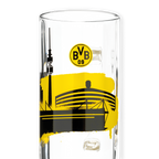 Bicchiere da birra del Borussia Dortmund con lo skyline nero e giallo del SIGNAL IDUNA PARK e il logo del BVB, capacità 0,5 l.