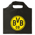 Sac de courses pliable noir du BVB avec le logo jaune du BVB, idéal comme sac de courses écologique et accessoire pratique pour les supporters.