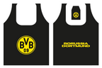 Borsa pieghevole del BVB nei colori nero e giallo, con il logo BVB 09 ben visibile sul davanti e la scritta “Borussia Dortmund” sul retro.