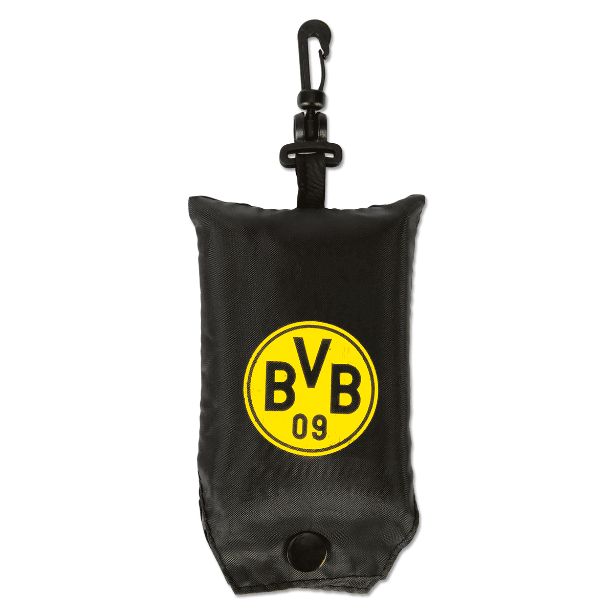 Le sac pliable BVB est un sac à provisions noir orné du logo jaune du BVB et muni d'un crochet permettant de l'accrocher facilement.