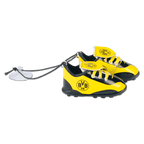 Zapatos de coche negros y amarillos con el logotipo del BVB y ventosas, ideales como artículo para aficionados y accesorio para el coche de los seguidores del Borussia Dortmund.