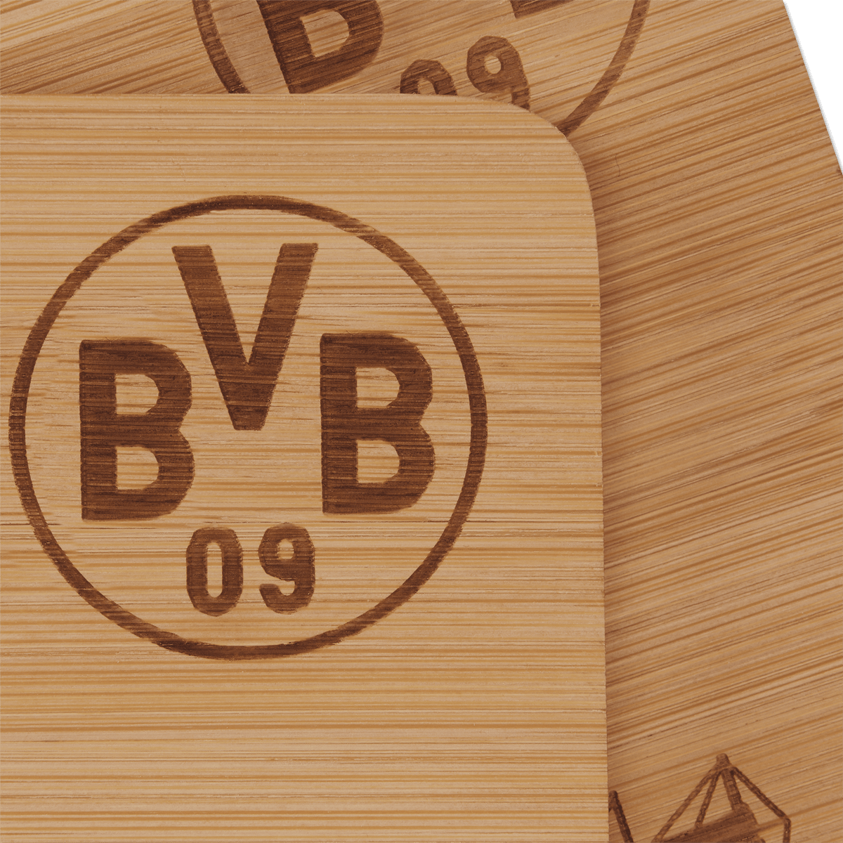 Juego de dos tablas de desayuno de madera del BVB con el logotipo del BVB grabado, perfectas para los aficionados del BVB y ideales como regalo.