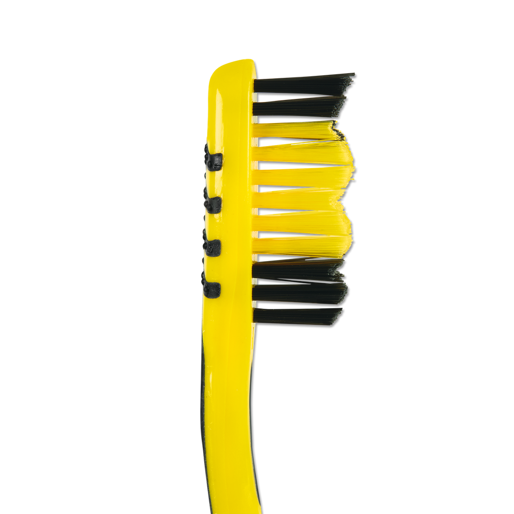 Brosse à dents noire et jaune aux couleurs du Borussia Dortmund, avec un design aux couleurs vives, idéale pour les supporters du BVB.