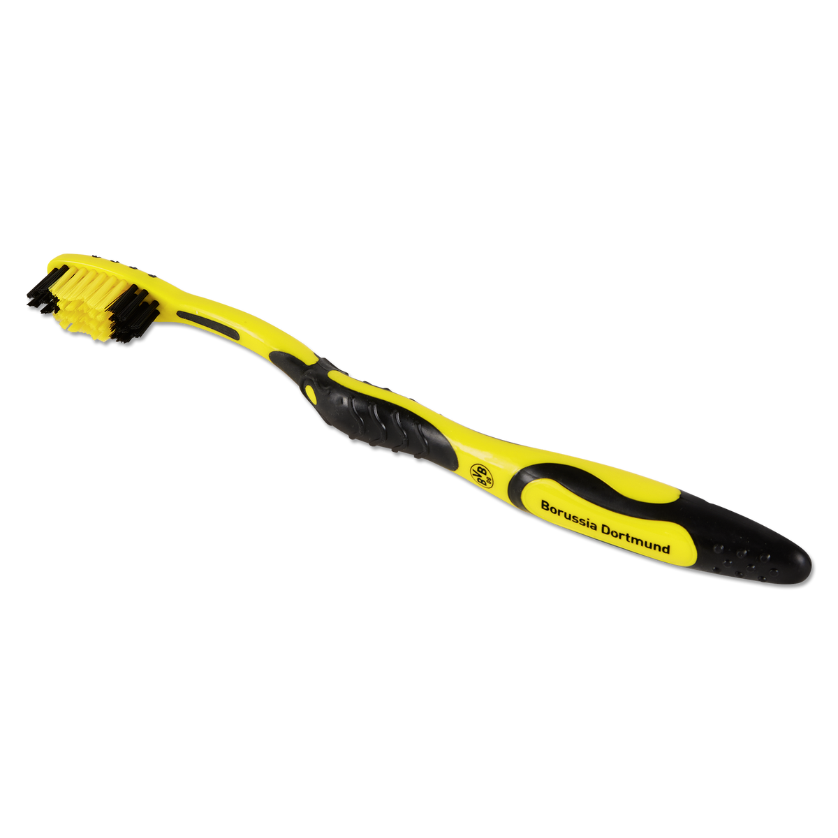 Brosse à dents noire et jaune arborant le logo et le nom du Borussia Dortmund, idéale pour les supporters du club.