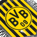 Black-and-yellow car banner featuring the BVB 09 logo and a striped design, perfect for Borussia Dortmund fans.