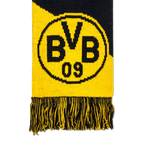 BVBのロゴが大きくあしらわれ、1909という年号が入った、黒と黄色のBVBファンスカーフ。縁には装飾的なフリンジが付いています。ボルシア・ドルトムントのファンにとって、まさにうってつけのアイテムです。