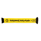 Black-and-yellow BVB reversible scarf with an EMMA design for kids, featuring the club logo and "Borussia Dortmund" lettering; perfect for young fans.