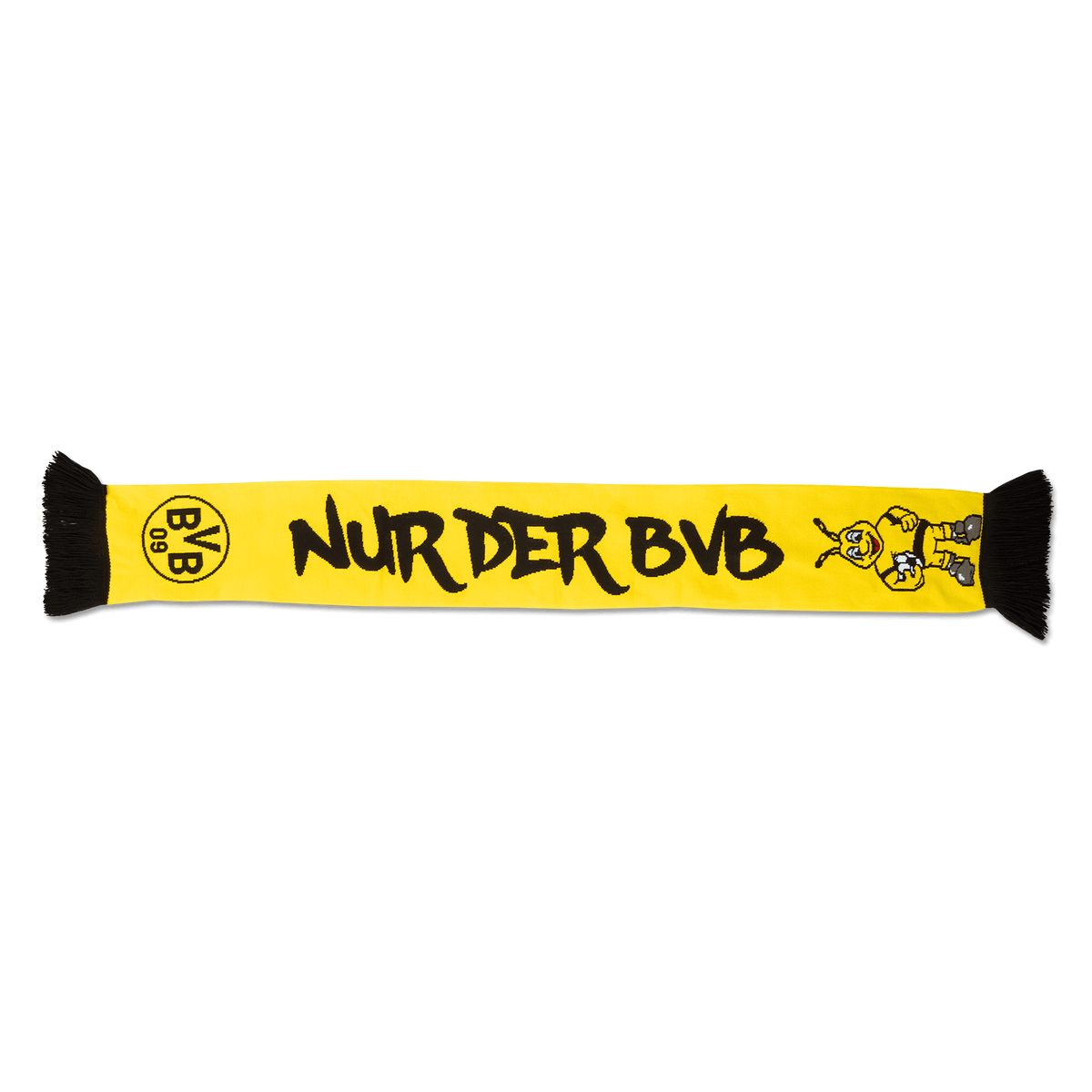 Schwarzgelber Wendeschal für Kinder mit EMMA-Motiv und Schriftzug 'Nur der BVB', perfekt für junge Fans von Borussia Dortmund.