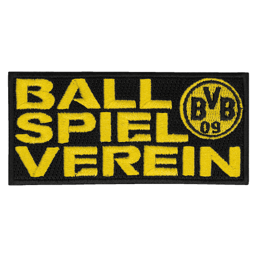 Schwarzgelber BVB-Aufnäher mit Ballspielverein-Schriftzug und BVB-Logo, ein Must-Have für alle Fans.
