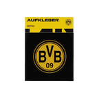 Adesivi retrò con design nero e giallo e logo BVB 09, ideali per i tifosi del Borussia Dortmund.