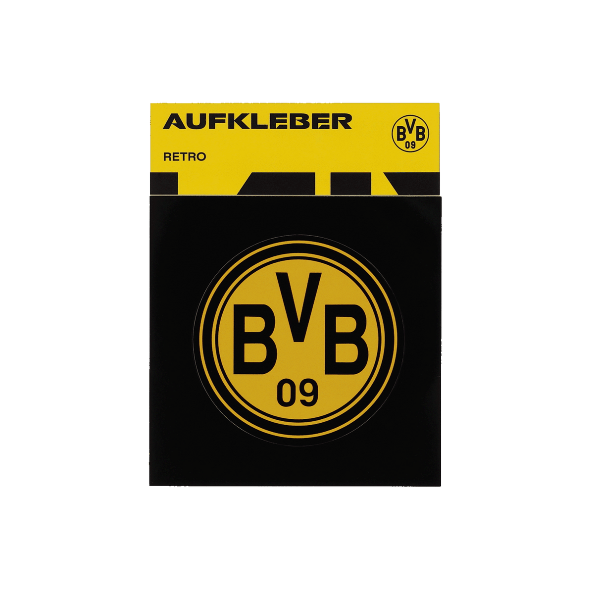 Retro-Aufkleber im schwarzgelben Design mit BVB 09 Logo, ideal für Fans von Borussia Dortmund.
