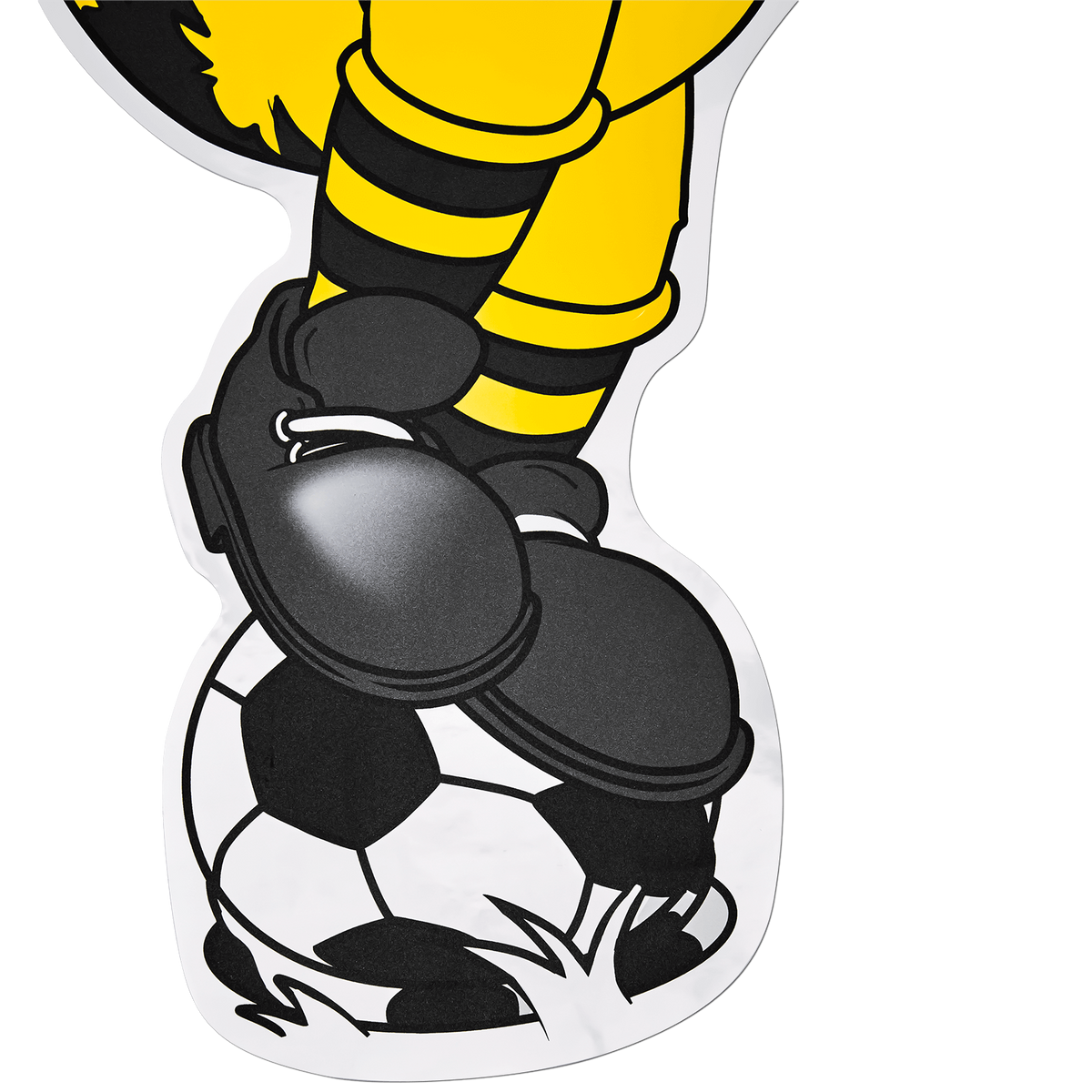 Adesivo da parete con la mascotte del BVB, EMMA, nei colori nero e giallo con motivo calcistico; ideale per i tifosi del Borussia Dortmund.