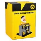 Nain de jardin noir et jaune du BVB, disponible au kiosque, avec le logo du Borussia, idéal pour les supporters et parfait comme cadeau décoratif.
