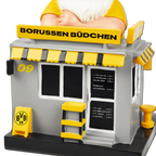 Black-and-yellow BVB garden gnome designed to look like a typical kiosk, decorated with the club's colors and the Borussia Dortmund logo. Perfect as fan decor or a gift.