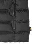 Schwarze BVB-Damen-Steppjacke mit Reißverschluss und BVB-Logo, ideal für kalte Tage und Fans von Borussia Dortmund.