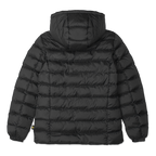 Schwarze BVB Damen-Steppjacke mit Kapuze und Steppdesign, Rückansicht.