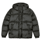 Veste d'hiver pour femme du BVB, noire, à capuche et aspect matelassé, idéale pour les journées froides, vue de face