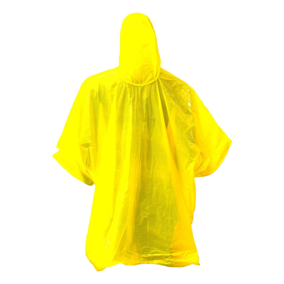 Gelber Regenponcho der Marke BVB, in Rückenansicht. Praktisches Accessoire für Regenwetter und Fans von Borussia Dortmund.