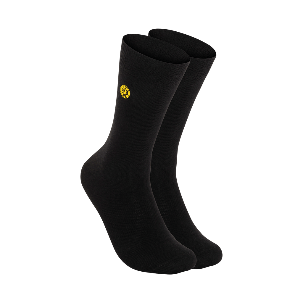 Calcetines negros de negocios del BVB en un pack de 2 con el logotipo amarillo del BVB, un elegante complemento para los aficionados.