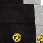 Lot de 2 paires de chaussettes BVB Business en noir et gris, ornées du logo BVB brodé en jaune, idéales pour les supporters du club.
