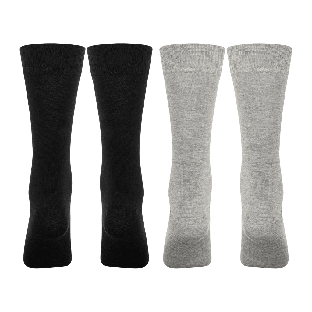 Un pack de 2 pares de calcetines BVB Business en colores negro y gris, perfectos para el día a día y para los aficionados del Borussia Dortmund.