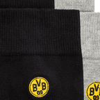 Calcetines de negocios del BVB (juego de 2) en negro y gris, con el logotipo del BVB bordado, de la colección 23-24. Perfectos para los aficionados.