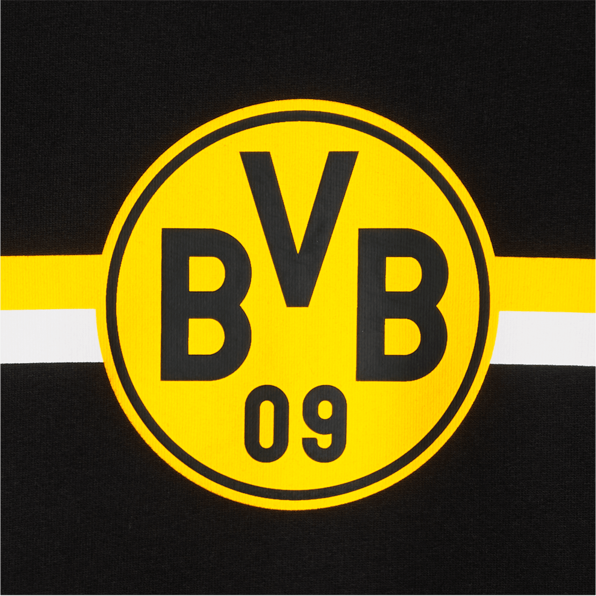 Camiseta del BVB en negro y amarillo con un gran logotipo del BVB en el centro, ideal para los aficionados del Borussia Dortmund.