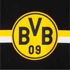 Detailansicht des BVB 09 Logos auf einem Damen-T-Shirt mit schwarzgelbem Design.