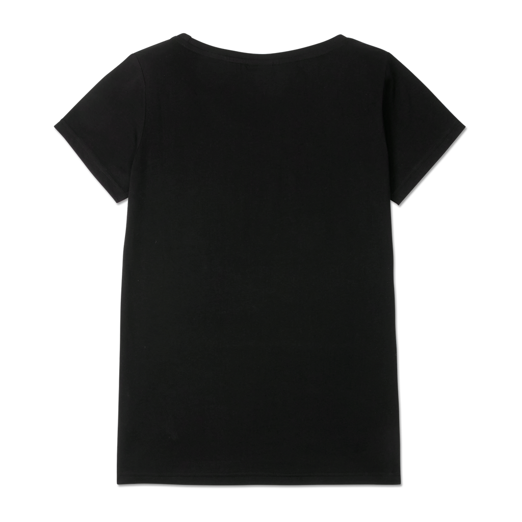 Schlichte Rückansicht eines schwarzen BVB Club T-Shirts für Damen, ideal für Fans von Borussia Dortmund.
