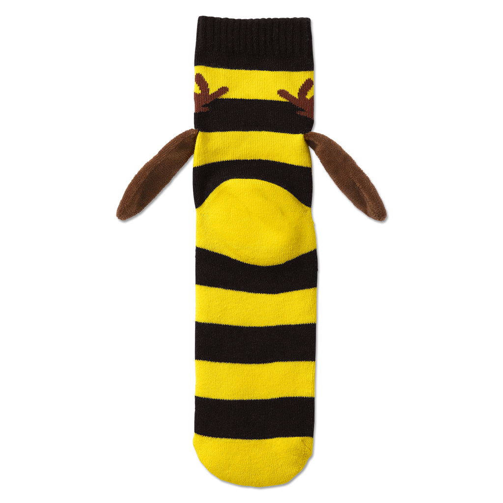 Chaussettes de sport BVB noir et jaune, à motif rayé et au design original inspirant les abeilles, avec des oreilles marron qui apportent une touche originale.