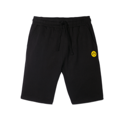 Schwarze BVB-Freizeitshorts für Kinder mit elastischem Bund, Kordelzug und gelbem BVB-Logo auf der linken Seite.