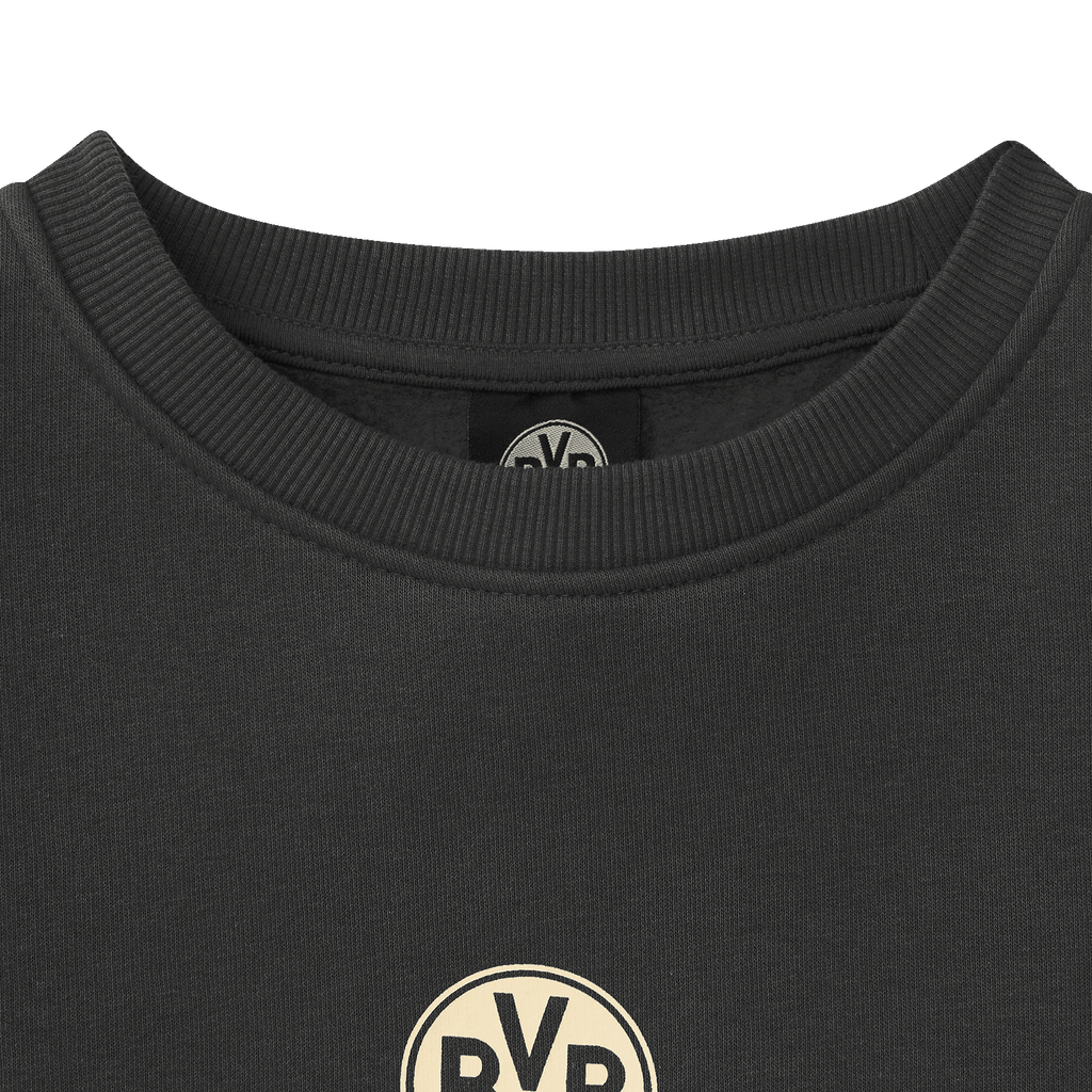 Jersey de cuello redondo para mujer en color gris con el logotipo del BVB, ideal para las seguidoras del Borussia Dortmund.