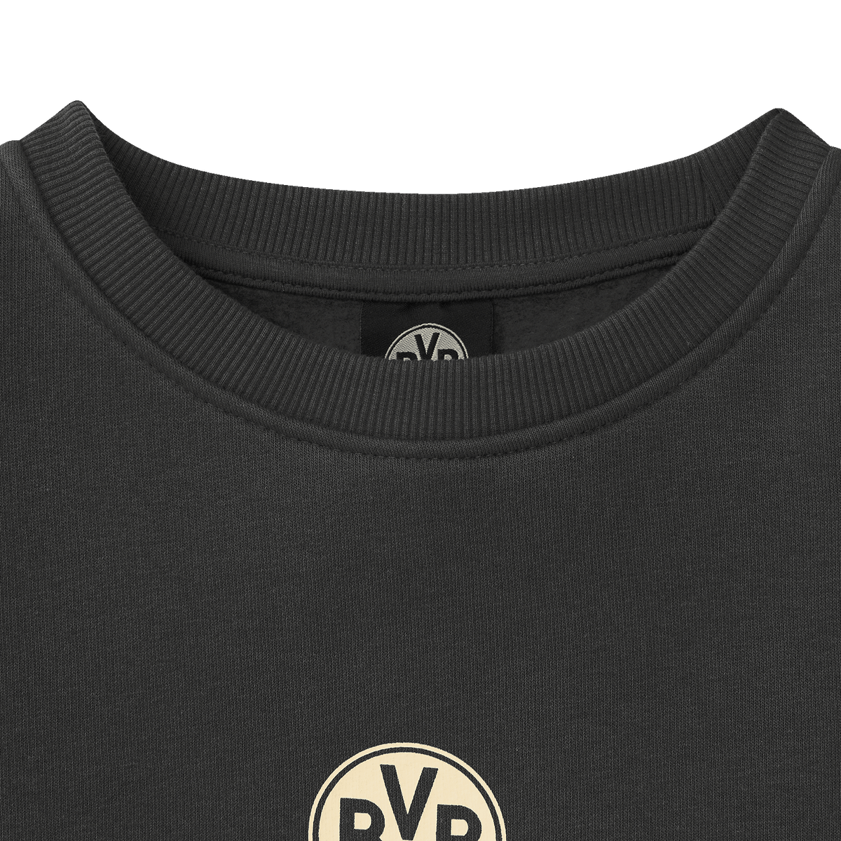 Jersey de cuello redondo para mujer en color gris con el logotipo del BVB, ideal para las seguidoras del Borussia Dortmund.