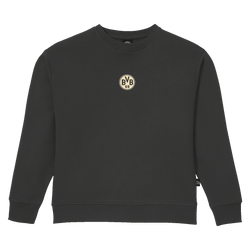 Maglione grigio a girocollo da donna con stemma BVB-09 al centro, ideale per i tifosi del Borussia Dortmund.