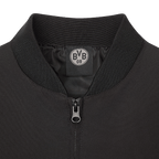 Schwarze BVB Übergangsjacke mit BVB-09-Logo und Reißverschluss, ideal für Fans von Borussia Dortmund.